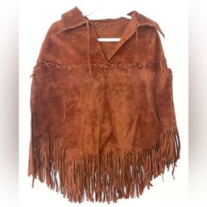 Vintage Authentic Leather Fringe Poncho